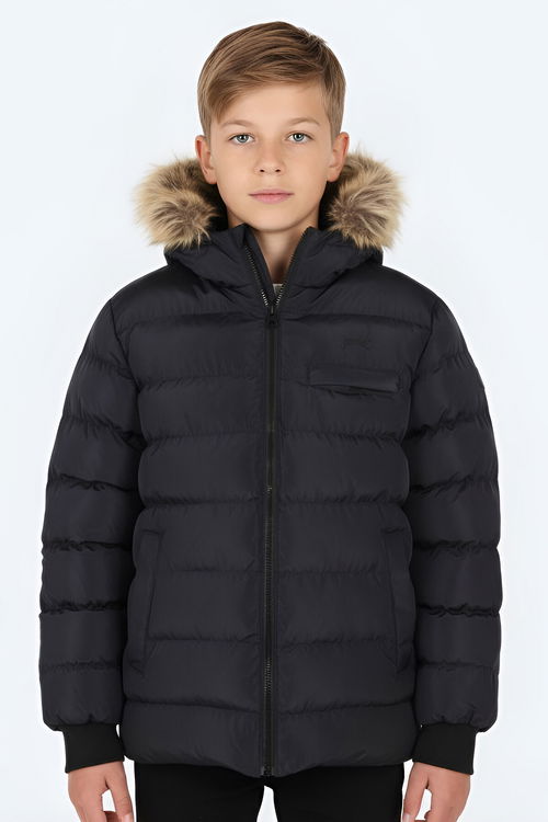 Slazenger CALISTO NEW Çocuk Kapüşonlu Şişme Lacivert Mont & Kaban