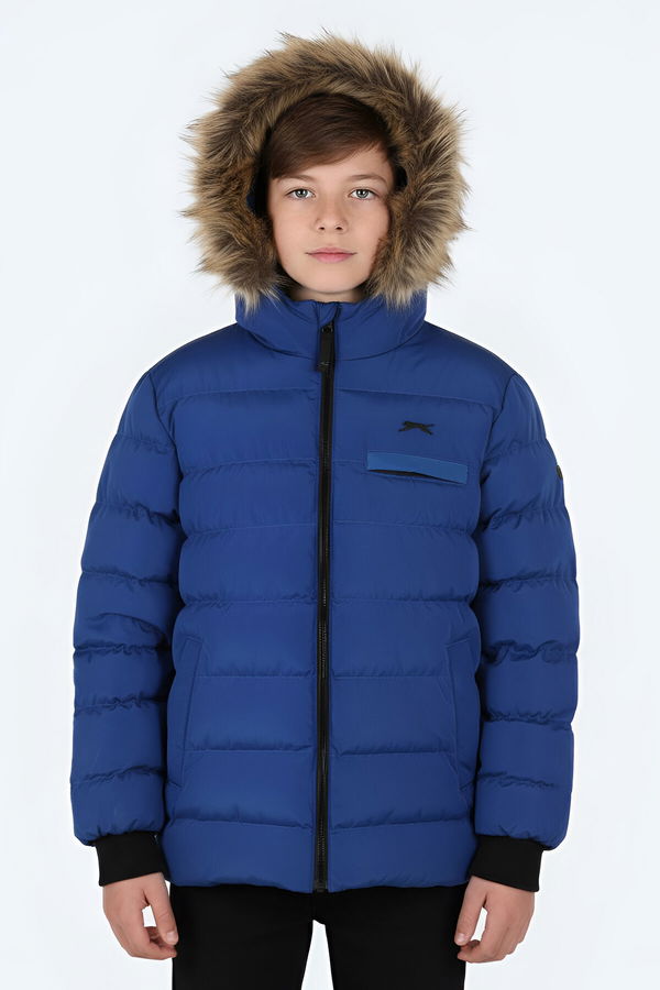Slazenger CALISTO NEW Çocuk Kapüşonlu Şişme Saks Mavi Mont & Kaban