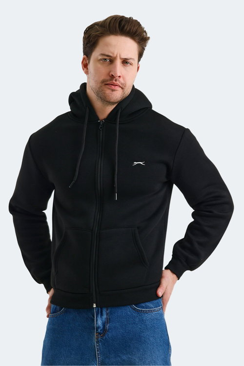 Slazenger CUDI I Erkek Fermuarlı Kapüşonlu Cepli Siyah Sweatshırt