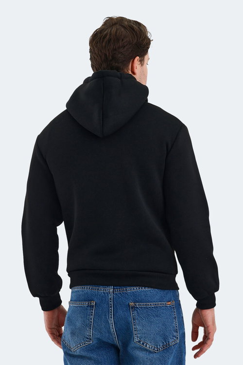 Slazenger CUDI I Erkek Fermuarlı Kapüşonlu Cepli Siyah Sweatshırt