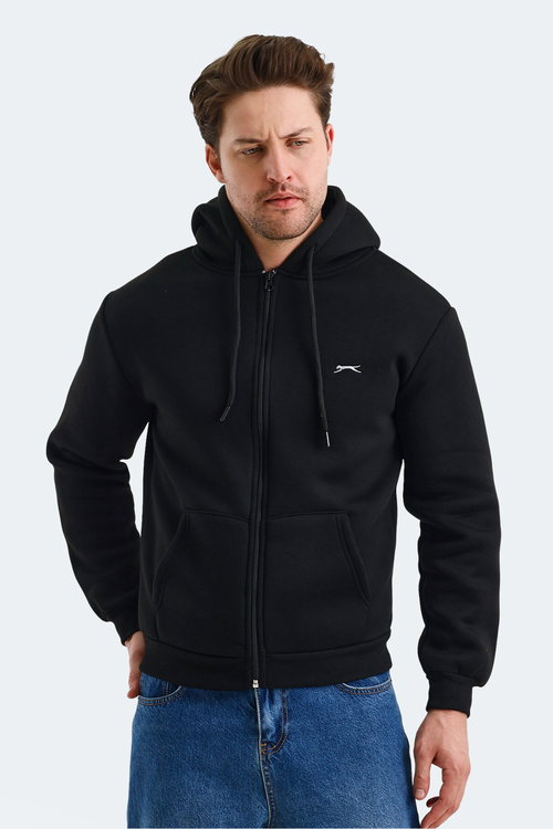 Slazenger CUDI I Erkek Fermuarlı Kapüşonlu Cepli Siyah Sweatshırt