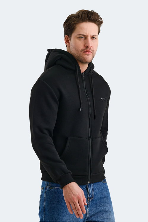 Slazenger CUDI I Erkek Fermuarlı Kapüşonlu Cepli Siyah Sweatshırt