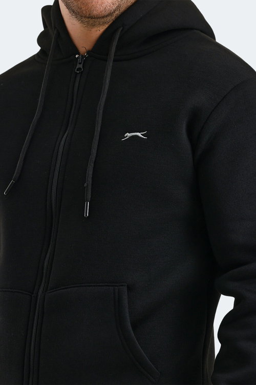 Slazenger CUDI I Erkek Fermuarlı Kapüşonlu Cepli Siyah Sweatshırt