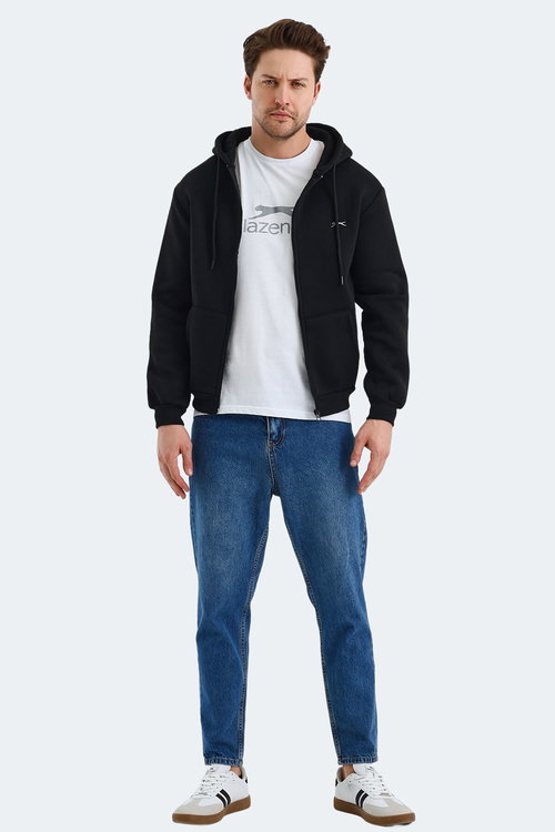 Slazenger CUDI I Erkek Fermuarlı Kapüşonlu Cepli Siyah Sweatshırt