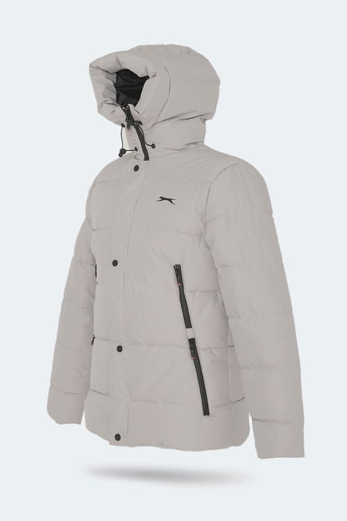 Slazenger GAFAR Büyük Beden Erkek Kapüşonlu Şişme Bej Mont & Kaban
