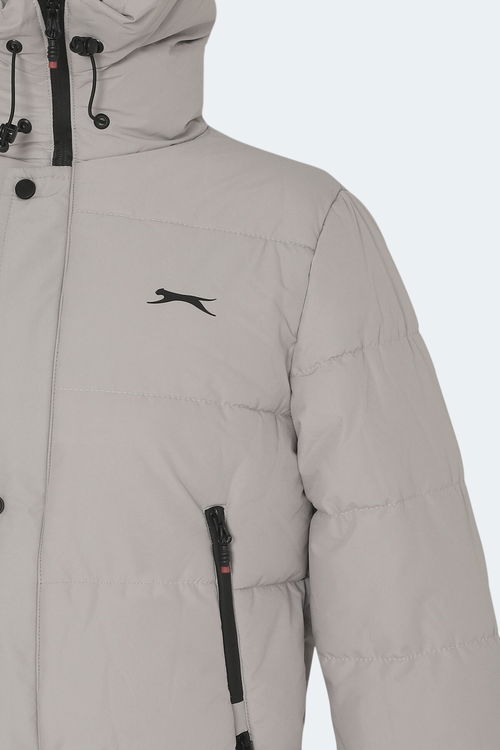 Slazenger GAFAR Büyük Beden Erkek Kapüşonlu Şişme Bej Mont & Kaban