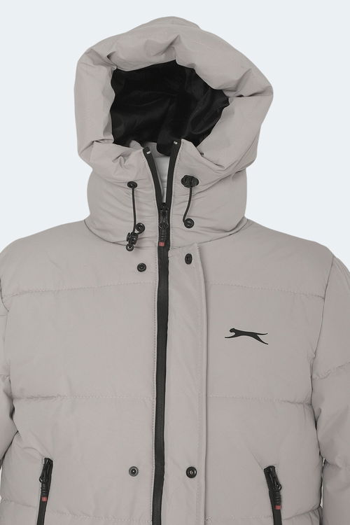 Slazenger GAFAR Büyük Beden Erkek Kapüşonlu Şişme Bej Mont & Kaban