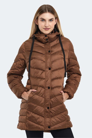 Slazenger GWEN Kadın Kapüşonlu Şişme Taba Mont & Kaban