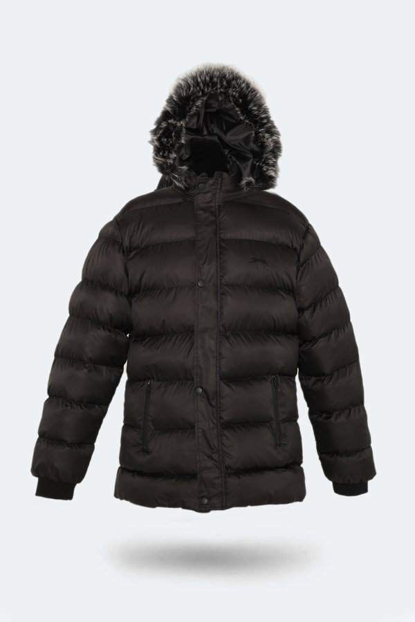 Slazenger HARSHALL Büyük Beden Erkek Kapüşonlu Şişme Siyah Mont & Kaban