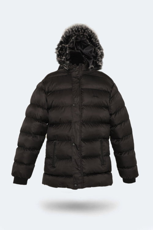 Slazenger HARSHALL Büyük Beden Erkek Kapüşonlu Şişme Siyah Mont & Kaban