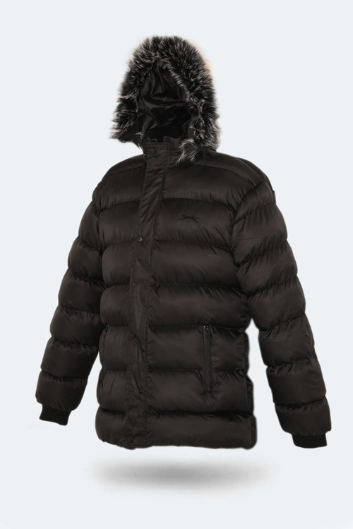 Slazenger HARSHALL Büyük Beden Erkek Kapüşonlu Şişme Siyah Mont & Kaban