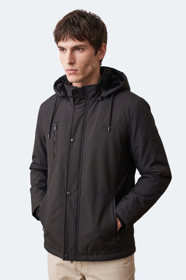 Slazenger HEAVEN Erkek Kapüşonlu Siyah Mont & Kaban