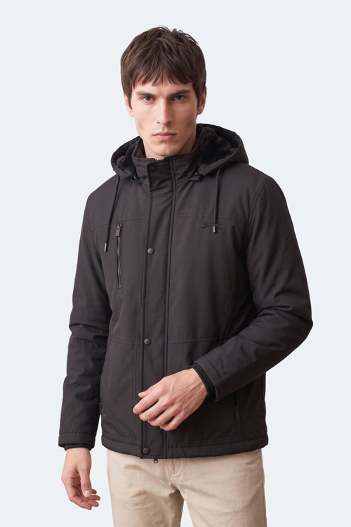 Slazenger HEAVEN Erkek Kapüşonlu Siyah Mont & Kaban
