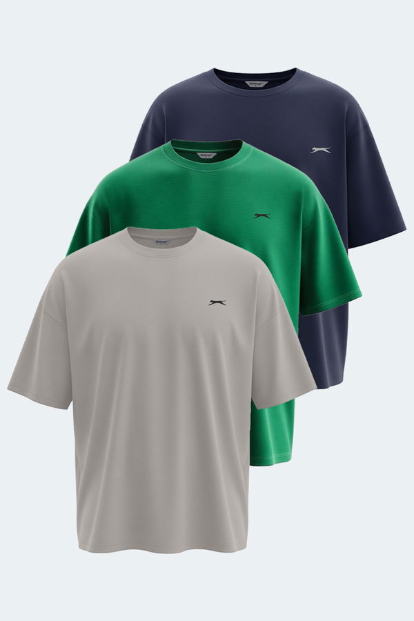 Slazenger KAISER Erkek Tişört Taş Gri - Lacivert - Koyu Yeşil
