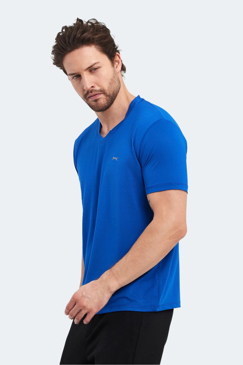 Slazenger KATRIINA Erkek V Yaka Saks Mavi Tişört