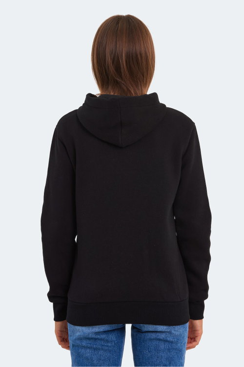 Slazenger KATYA Kadın Fermuarlı Kapüşonlu Cepli Siyah Sweatshırt