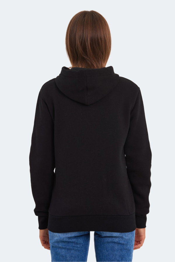 Slazenger KATYA Kadın Fermuarlı Kapüşonlu Cepli Siyah Sweatshırt
