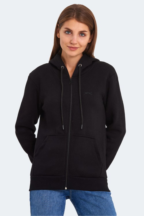 Slazenger KATYA Kadın Fermuarlı Kapüşonlu Cepli Siyah Sweatshırt