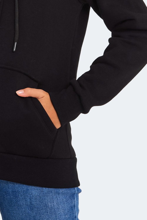 Slazenger KATYA Kadın Fermuarlı Kapüşonlu Cepli Siyah Sweatshırt