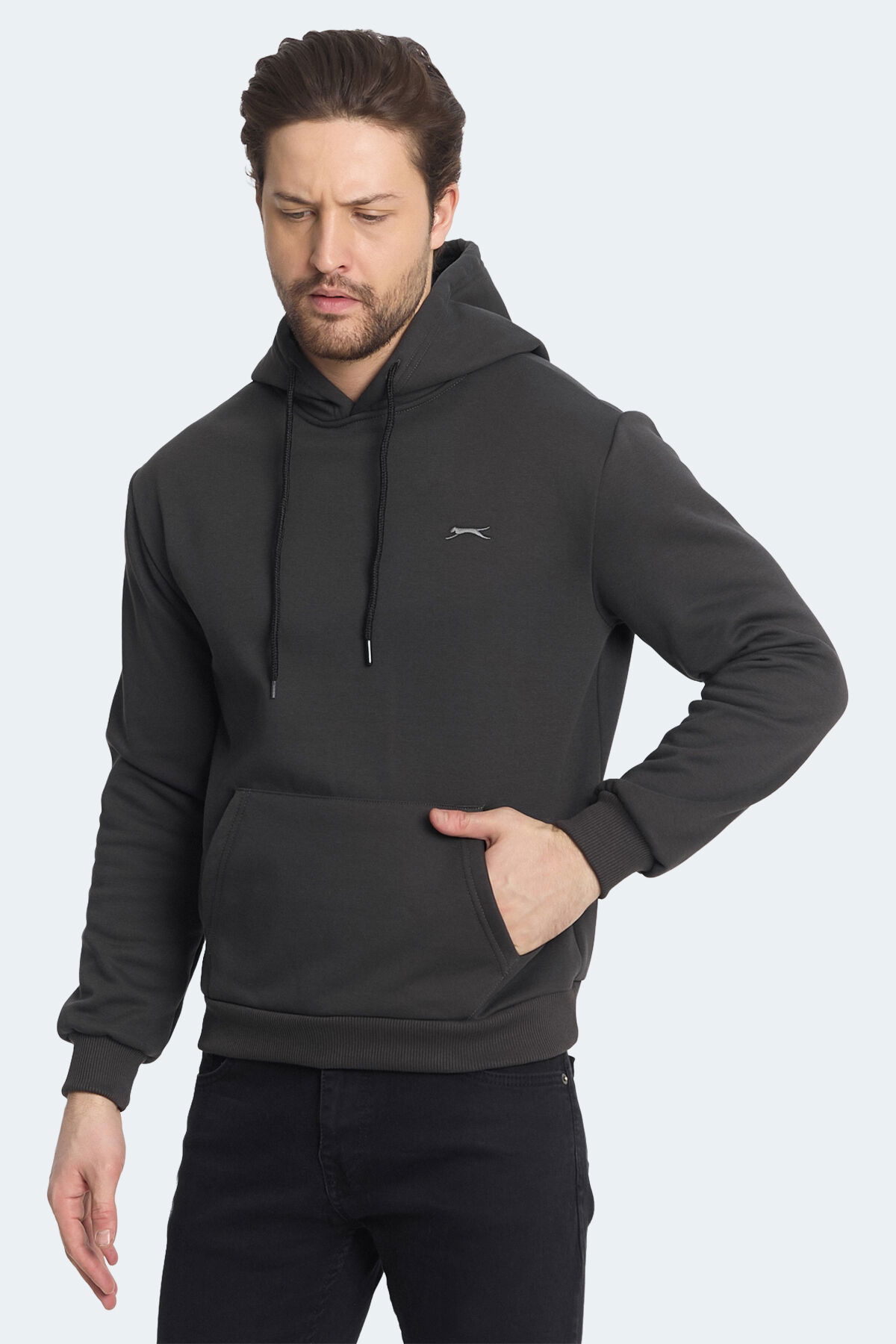 Slazenger KICKSON IN Erkek Kapüşonlu Cepli Antrasit Sweatshırt - Thumbnail