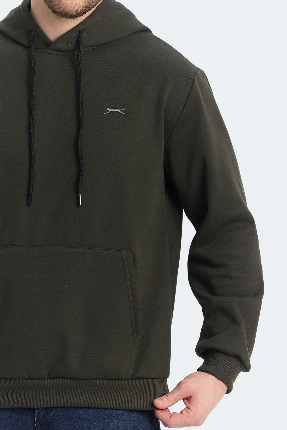 Slazenger KICKSON IN Erkek Kapüşonlu Cepli Haki Sweatshırt - Thumbnail