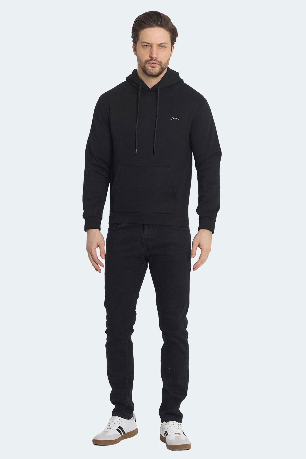 Slazenger KICKSON IN Erkek Kapüşonlu Cepli Siyah Sweatshırt - Thumbnail