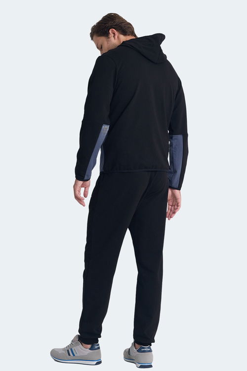 Slazenger KIMO Erkek Fermuarlı Kapüşonlu Cepli Siyah / Koyu Gri Eşofman Takımı