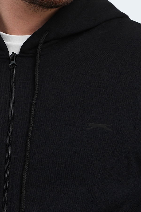 Slazenger KLARA I Erkek Fermuarlı Kapüşonlu Cepli Siyah Sweatshirt