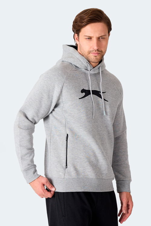 Slazenger KNIFE I Erkek Kapüşonlu Cepli Gri Sweatshirt