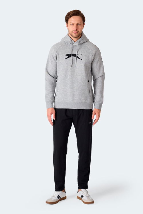 Slazenger KNIFE I Erkek Kapüşonlu Cepli Gri Sweatshirt