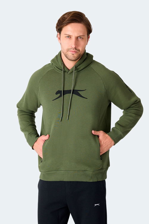 Slazenger KNIFE I Erkek Kapüşonlu Cepli Haki Sweatshirt