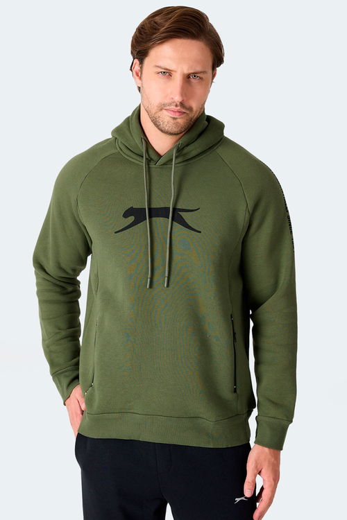 Slazenger KNIFE I Erkek Kapüşonlu Cepli Haki Sweatshirt
