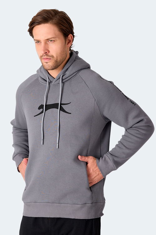 Slazenger KNIFE I Erkek Kapüşonlu Cepli Koyu Gri Sweatshirt