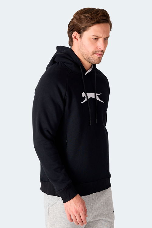 Slazenger KNIFE I Erkek Kapüşonlu Cepli Siyah Sweatshirt