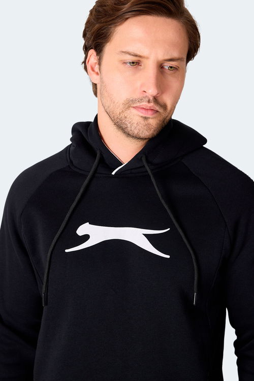 Slazenger KNIFE I Erkek Kapüşonlu Cepli Siyah Sweatshirt