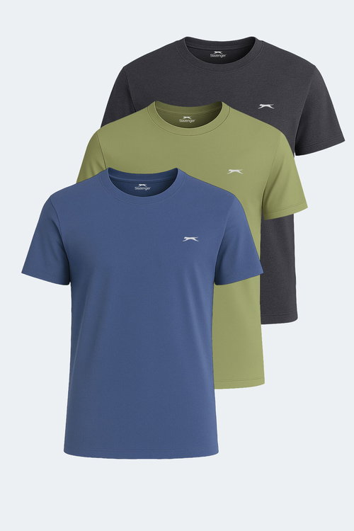 Slazenger KRATER 3 lü Set Erkek Koyu Gri - Açık Yeşil - Indigo Tişört