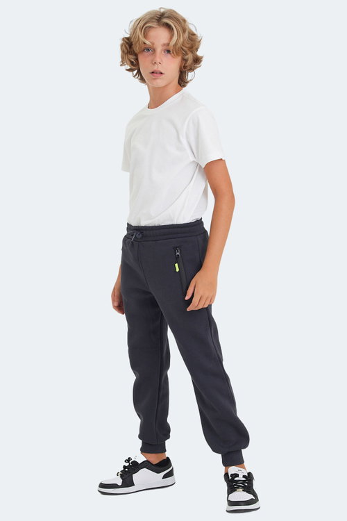 Slazenger LAMIS Unisex Çocuk Fermuar Cepli Koyu Gri Eşofman Altı