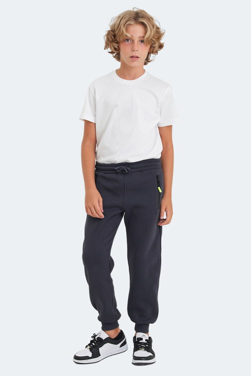 Slazenger LAMIS Unisex Çocuk Fermuar Cepli Koyu Gri Eşofman Altı