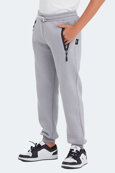 Slazenger LAMIS Unisex Çocuk Fermuar Cepli Taş Gri Eşofman Altı