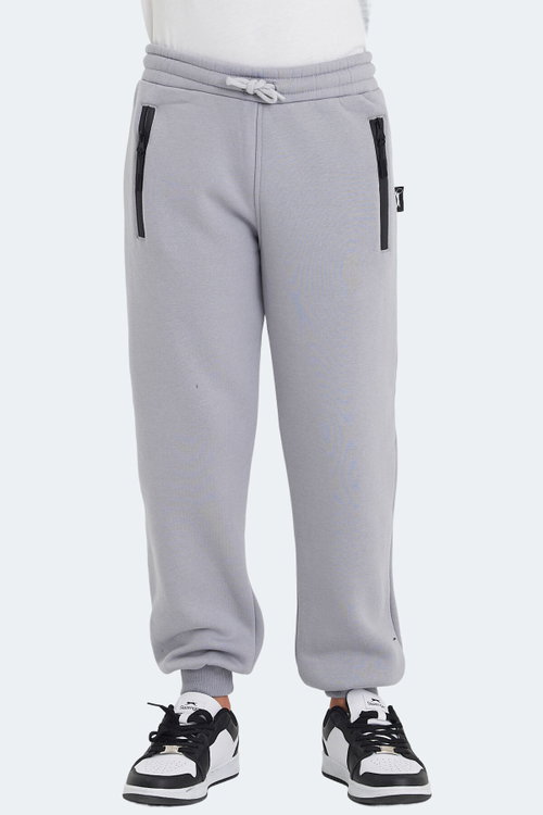 Slazenger LAMIS Unisex Çocuk Fermuar Cepli Taş Gri Eşofman Altı