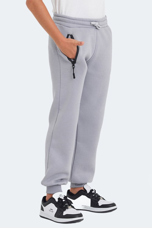 Slazenger LAMIS Unisex Çocuk Fermuar Cepli Taş Gri Eşofman Altı