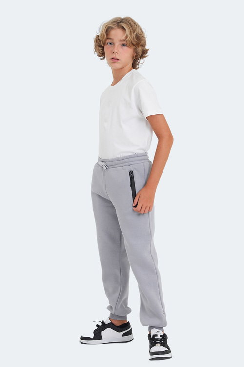 Slazenger LAMIS Unisex Çocuk Fermuar Cepli Taş Gri Eşofman Altı