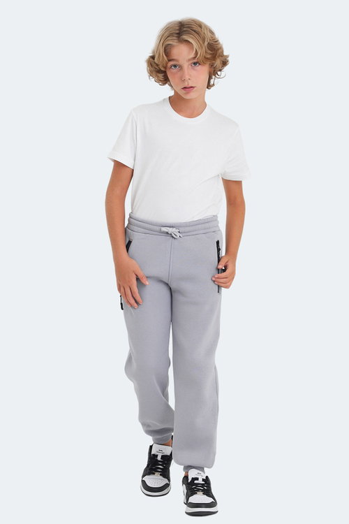Slazenger LAMIS Unisex Çocuk Fermuar Cepli Taş Gri Eşofman Altı