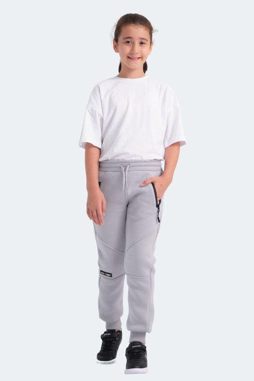 Slazenger LAMYA Unisex Çocuk Fermuar Cepli Taş Gri Eşofman Altı