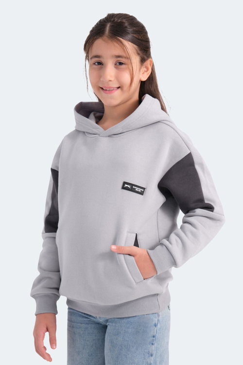Slazenger LAYNE Unisex Çocuk Kapüşonlu Cepli Gri / Siyah Sweatshırt