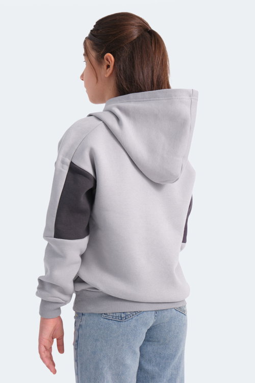 Slazenger LAYNE Unisex Çocuk Kapüşonlu Cepli Gri / Siyah Sweatshırt