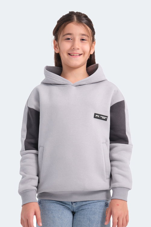 Slazenger LAYNE Unisex Çocuk Kapüşonlu Cepli Gri / Siyah Sweatshırt