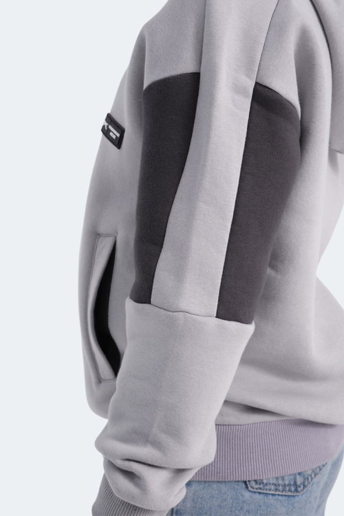 Slazenger LAYNE Unisex Çocuk Kapüşonlu Cepli Gri / Siyah Sweatshırt