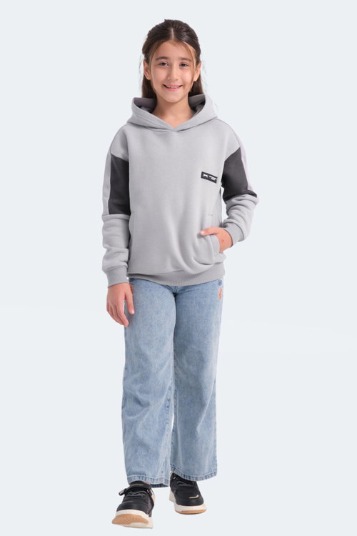 Slazenger LAYNE Unisex Çocuk Kapüşonlu Cepli Gri / Siyah Sweatshırt