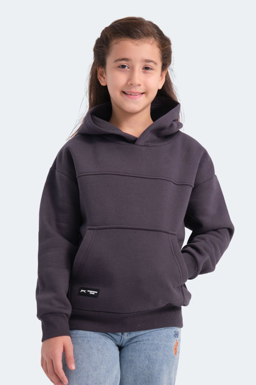 Slazenger LENE Unisex Çocuk Kapüşonlu Cepli Koyu Gri Sweatshırt